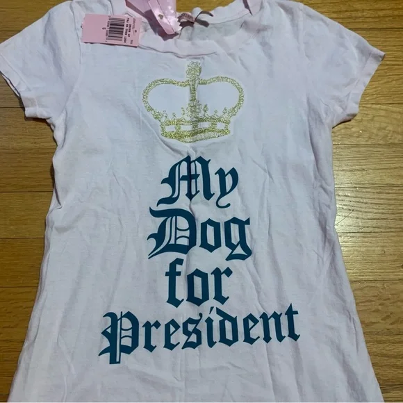 Juicy Couture Pam Gela My Dog For President T-Shirt Pink Women's Small NWT - Picture 2 of 6